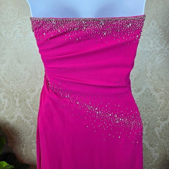 Precious Formals Size 10 Pink Strapless Beaded Formal Gown Prom Sweetheart Neck - Picture 11 of 14